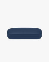 Slim Hard Glasses Case in Navy, front view on a light gray studio background