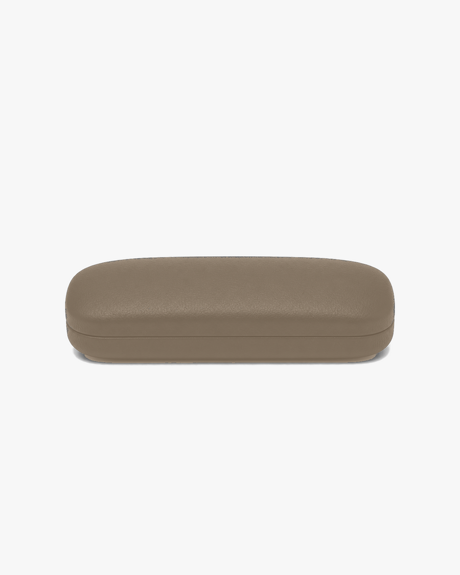 Slim Hard Glasses Case in Taupe, front view on a light gray studio background