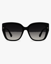 Solstice Oversized Sunglasses in Black and Gradient Smoke, front view on a light gray studio background
