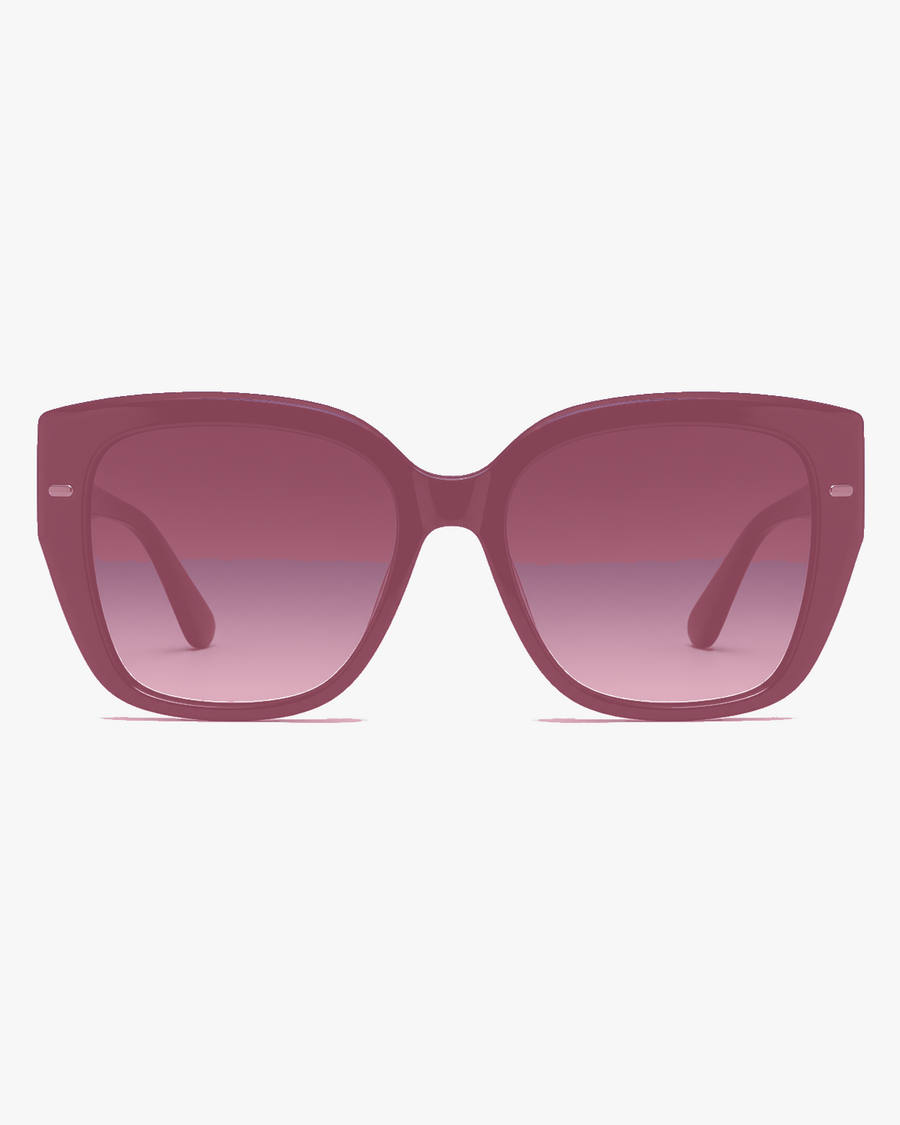 Solstice Oversized Sunglasses in Rose and Mauve Gradient, front view on a light gray studio background