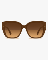 Solstice Oversized Sunglasses in Tortoise and Amber, front view on a light gray studio background
