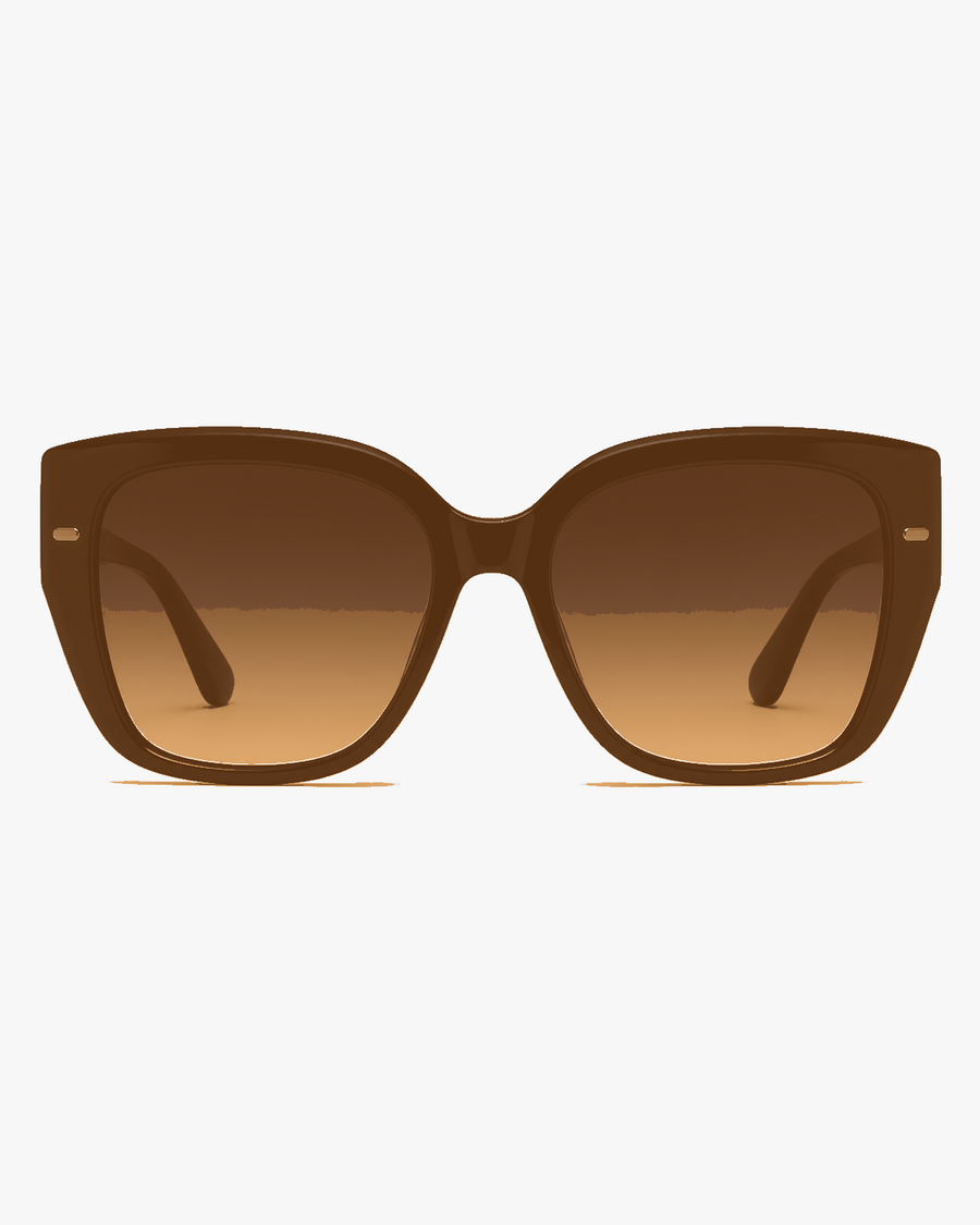 Solstice Oversized Sunglasses in Tortoise and Amber, front view on a light gray studio background