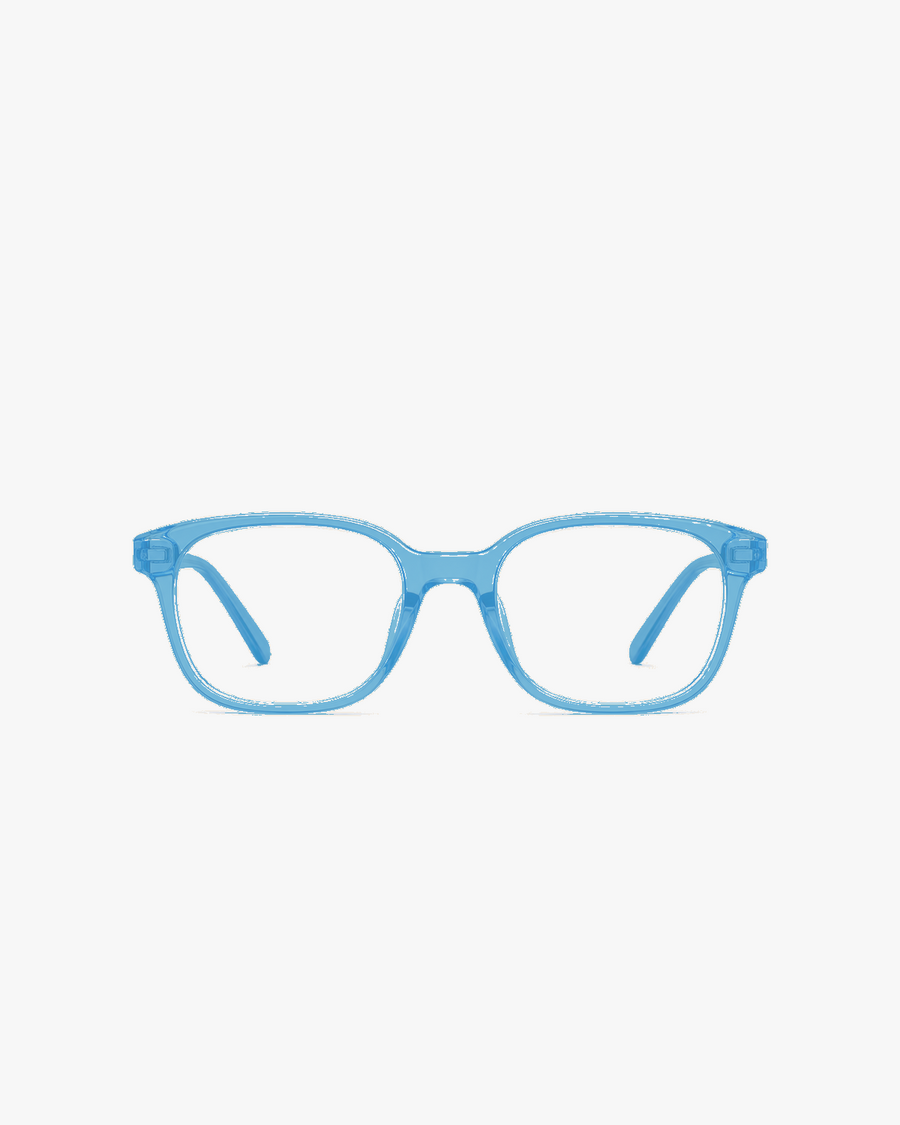 Sprout Flex Kids Blue Light Glasses in Clear Sky, front view on a light gray studio background