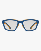 Trail Kids Sport Glasses in Blue Orange, front view on a light gray studio background