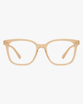 Willow Blue Light Glasses in Clear Champagne, front view on a light gray studio background