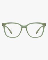 Willow Blue Light Glasses in Sage Green, front view on a light gray studio background