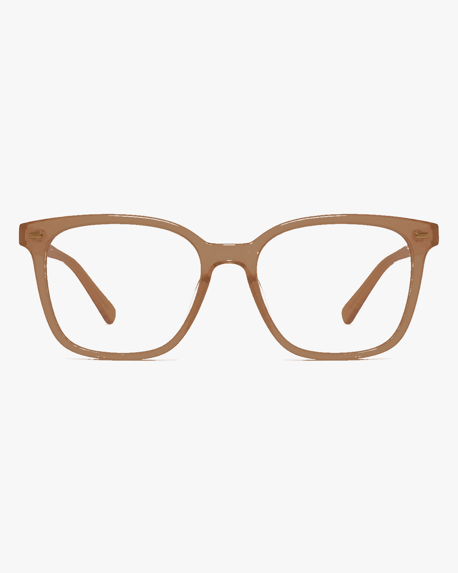Willow Blue Light Glasses in Warm Tortoise, front view on a light gray studio background